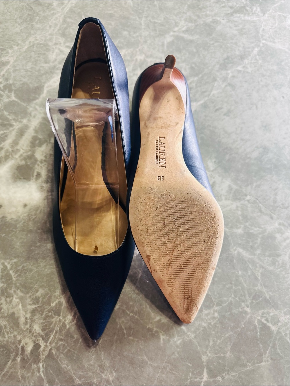 Lauren Ralph Lauren Womens Pumps Size 8B Navy Leather Slip-On Kitten Heel - Picture 9 of 10
